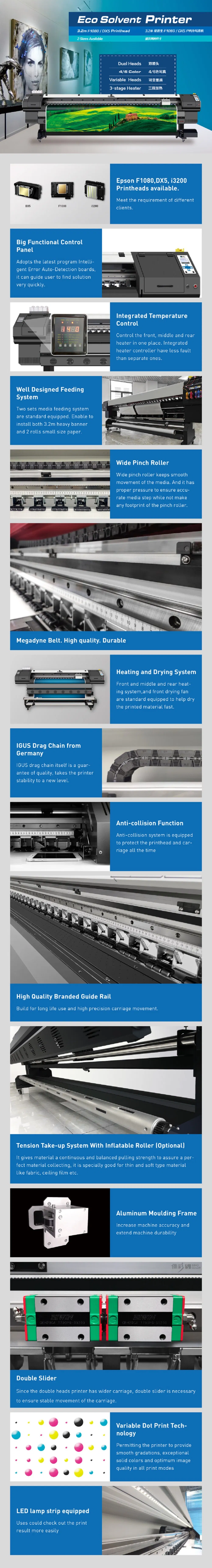 10FT Grand Format Eco Solvent Inkjet Banner Printer F1080 Dx5 I3200 Available with High Speed for Vinyl Sticker Billboard Tarpaulin for Outdoor and Indoor Sign
