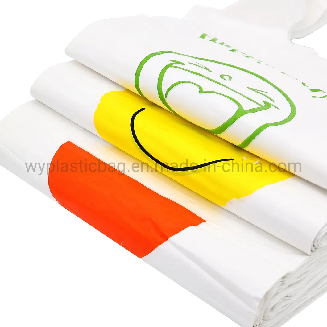 Wholsale Plastic T-Shirt Bags, Food Grade HDPE/LDPE Printed Bags, Popular Eco-Friendly Plastic Packaging Bags